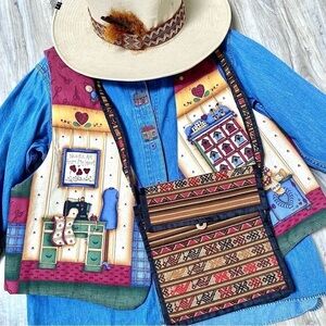Aztec tapestry lightweight summer bag w Navajo/western/hippy/pendleton vibe